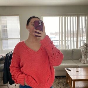 Anthropologie V-Neck Coral Sweater
